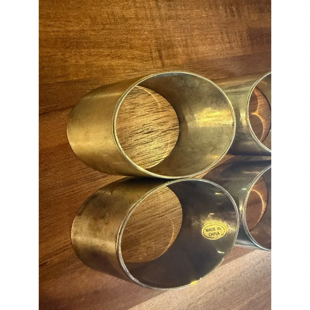 Vintage Brass Napkin Rings Set of 6 Modernist Angled Slanted Design MCM 1980s